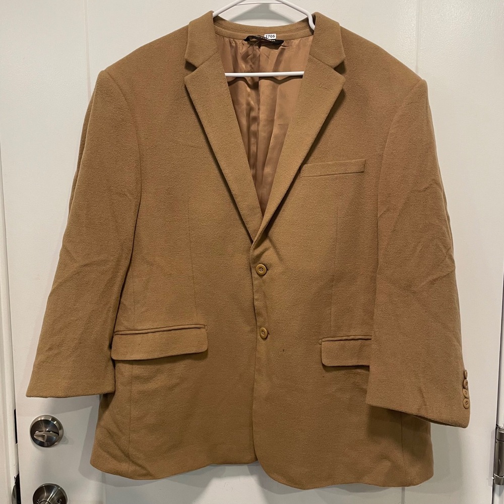 Pronto Moda Oxford 2B Camel Lambs Wool Cashmere Blazer Sport Coat Mens 48R Italy